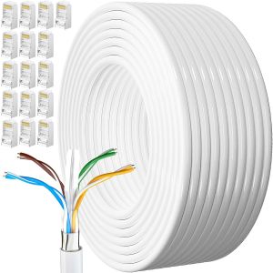 KAL-Cable Ethernet 80M, Cable Rj45 Blindé Cat 6 Gigabit Haut Débit Câble Réseau Résistant Aux Intempéries Ftp 23Awg Cca Cable Internet Blanc 80 Mètres Cable Internet - Neuf