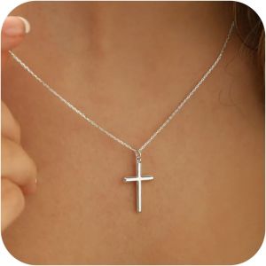 Kalanka-Collier Croix Pour Femme - Collier Croix Plaqué Or 14 Carats Collier Croix En Or Collier Ras Du Cou Petite Croix Latérale Colliers Croix En Or Pour Femme Bijoux En Or Cadeau Pour Femme Fille - Neuf