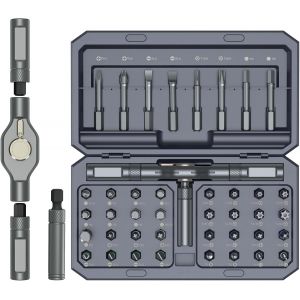 XIXA-Jeu De Tournevis Précision,42 En 1 Jeu De Tournevis Magnétiques Multi-Embouts Avec 40 Embouts,Poignée À Cliquet En T Amovible,Magnétiseur,Mini Kit D'Outils De Réparation Pour Entretien-Gris - Neuf