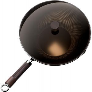 Subzonal-Wok En Acier Au Carbone - Tripolaire - Fond Plat Pr&eacute;-Assaisonn&eacute; - Antiadh&eacute;sif - Avec Couvercle En Verre - Pour Toutes Les Cuisini&egrave;res - Cadeau Pour Chef Professionnel - 30 Cm - Neuf