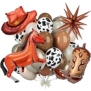 MEVRONISSHOP-22 Pi&egrave;ces Ballon Anniversaire Western, Ballon Cowboy Set avec Ballons Latex, Bottes Chapeaux de Cowboy Ballons Aluminium Cheval, pour f&ecirc;te d'anniversaire, Th&egrave;me du Cowboys Occidental (C) - Neuf
