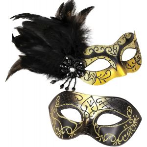 Masque De Bal Masqu&eacute; Pour Couple-Masque De Bal Masqu&eacute; Pour Femme Avec Plumes Et Masque V&eacute;nitien Pour Homme Pour F&ecirc;te De Mardi Gras.[J484] - Neuf
