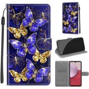TRAHOO-Coque pour Samsung Galaxy A14 4G / A14 5G, Fermeture Magn&eacute;tique Pochette Protection Housse avec Fentes pour Cartes &Eacute;tui Six Papillons - Neuf