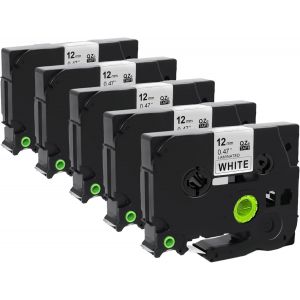 Compatible TZ231 TZe231 Lot de 5 rubans pour Brother TZe-231 TZ-231 Tze 12 mm 0,47 lamin&eacute; blanc Tze pour P-Touch PT-H100R PT-H105 PT-H100LB PT320 PT340 PT1150DX PT1300 PT1700 - Neuf