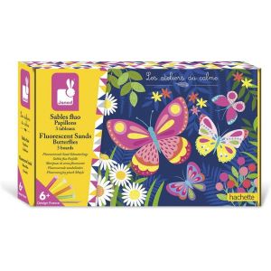 ERYI-- Coffret Sables Fluos Papillons - 3 Tableaux À Réaliser - Les Ateliers Du Calme - Kit Loisir Créatif Enfant - Motricité Fine Et Concentration - Dès 6 Ans, J07991 - Neuf