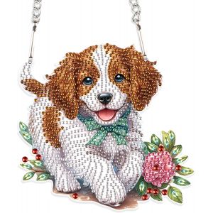 Oayew-Diamond Painting Panneaux Avec Cha&icirc;ne Chien Animaux 15 X 15 Cm Couronne De Peinture Diamant Avec Cha&icirc;ne Suspendue D&eacute;coration Mosa&iuml;que Strass Cristal Pendentif Plaque Pendentif F&eacute;e Pour Mur - Neuf