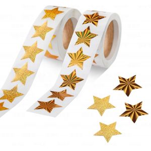 1000pcs M&eacute;tallique Autocollants D'&eacute;toile D'or De R&eacute;compense, 2 Rouleaux Autocollant &Eacute;toiles Dor&eacute;es &Eacute;tiquettes Brillantes Auto-Adh&eacute;sif (2.5cm) - Neuf
