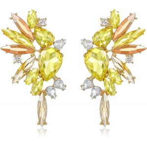 Kal-Boucles D'oreilles En Cristal Art Deco Marquise Drop Cluster Mariée Bling Pendantes Pour Dames Multicolor Ton D'or - Neuf