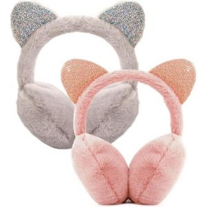 Cache-Oreilles Pour Filles, 2 Pièces, Cache-Oreilles Chauds Et Coupe-Vent, Cache-Oreilles Réglables En Peluche, Paillettes, Jolis Cache-Oreilles Pour Activités De Plein Air En Hiver - Neuf