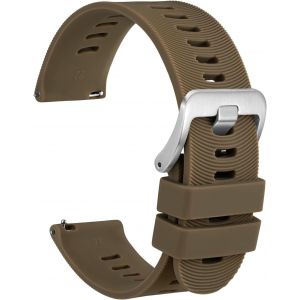 22mm Bracelet De Montre Pour Homme &Agrave; Rayures Arqu&eacute;es, Silicone Bande &Agrave; D&eacute;gagement Rapide, Boucle Argent&eacute;e (Marron) - Neuf
