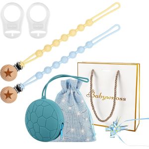 2 Attache Tetine + 1 Porte Tetine Bleu + 2 Adaptateurs + 1 Pochette + 1 Ruban + 1 Sac Cadeau - Neuf