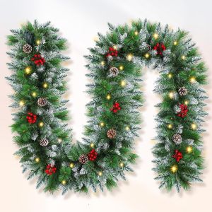 Guirlande Noel,Guirlande Noel Sapin De 2,7 M, 220 Embouts En Pvc, 20 Aiguilles De Pin Tendre,Convient Pour Les Cheminées, Les Escaliers, Les Portes Et Les Fenêtres Décoration De Noël[Z189] - Neuf