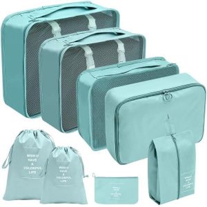 Lot De 8 Cubes D'Emballage Pour Val , Organ Urs De Bagages De Voyage Pour Sac &Agrave; Dos, Sacs De Rangement Imperm&eacute;ables Pour Accessoires De Voyage, V&ecirc;tements, Chaussures, Produits De Toilette (Bleu) - Neuf