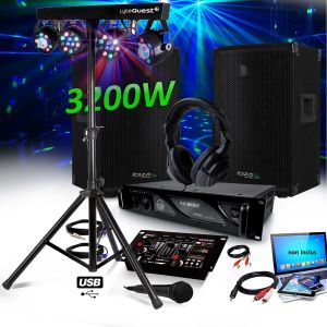 Pack DJ SONO IBIZA SOUND 3200W DISCO12 SET Enceintes + Ampl+ Table de Mixage USB + CASQUE + CABLES + MICRO, Animation Soir&eacute;e - Neuf