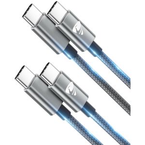 KALANKA-C&acirc;ble USB C vers USB C, [1M/Lot de 2] 100W 5A Charge Rapide Cable Chargeur USBC Nylon Tress&eacute; pour iPhone 17 16 15 Pro Max Samsung Galaxy S25 S24 S23 MacBook iPad Pro Air Pixel Carplay - Neuf