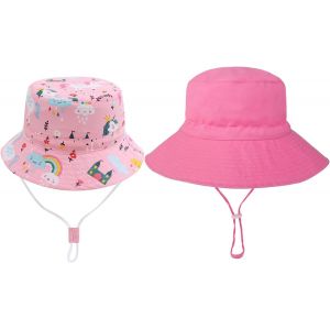 2 Pcs Chapeau Bebe Fille,Bob Bebe Fille,Chapeau Soleil Bob Été Anti Uv Enfant,Casquette Fille,Réglable Uv Protection,3-8 Ans - Neuf