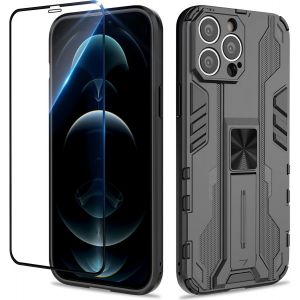 Kal-Coque Pour Iphone 12 Pro Max Avec Verre Trempé, Outdoor Antichoc De Qualité Militaire Coque Avec Béquille Anti Rayure, Compatible Support De Voiture Magnétique - Neuf