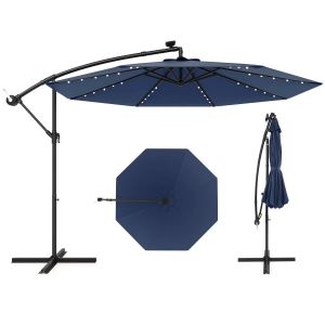 Parasol D&eacute;port&eacute; 300 X 250 Cm Grand Ombrage &Eacute;clairage Solaire Inclinable D&eacute;coratif En Polyester Bleu Helloshop26 20_0013016 - Neuf