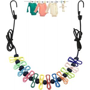 KALANKA-Corde &agrave; linge de voyage &eacute;lastique r&eacute;glable, portable, corde &agrave; linge de camping avec 12 pinces &agrave; linge color&eacute;es, pour int&eacute;rieur et ext&eacute;rieur, accessoires de camping - Neuf