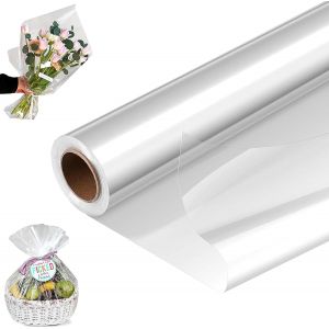 Mevronisshop-Papier Cellophane,40cmx 30m Papier Transparent Emballage Papier Fleuriste Transparent 1 Rouleau Pois Blancs Rouleau De Cellophane Pour Fleurs,Artisanat,Emballage Cadeau - Neuf