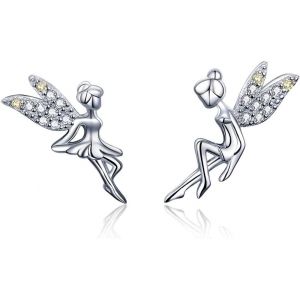 Kal-Boucles D'oreilles À Tige En Forme De Fée Cz Pour Femmes Filles En Argent Sterling S925 Plaqué Or Blanc 18 Carats Asymétrique Avec Zircones Cubiques Bicolores En Forme De Clochette Angulaire - Neuf