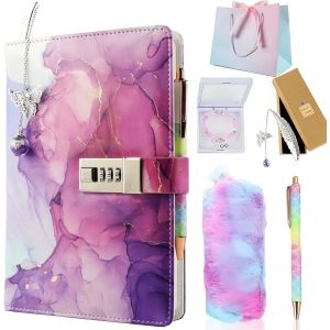 Carnet Secret Fille,Coffret Cadeau 6 Pièces pour Fille,Livré avec sac Cadeau,Journal Intime Fille avec Couverture en Cuir PU Imperméable,Cadeaux de Vacances Exquis pour Les Filles - Neuf