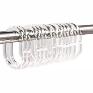 Crochets de rideau de douche en plastique, anneaux noirs en forme de C pour tringle de douche, 24 pièces, transparents - Neuf