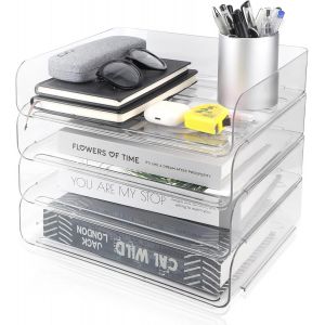 Corbeilles à courrier empilables,4 niveaux Bac à courrier,Organiseur de bureau,Bacs à Lettres,Bac à courrier/Bac de classement pour papier A4,Organisateur de Bureau empilable(Transparent) - Neuf