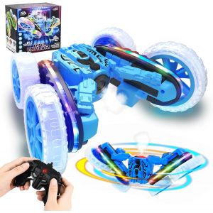 TZF-Voiture Télécommandée Cascade, Cool Lights 360°Rotation Voiture Telecommandé Enfant, 2.4GHz Multi-Terrain Remote RC Car pour Fille Garçon Cadeau Anniversaire Noel Jeux Extérieur (Bleu) - Neuf
