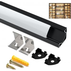 Profilé Led Aluminium 6×1M, 45 Degrés En Forme De V Pour Bande Led Avec Embouts Et Cache Blanc - Rail D'Angle - Neuf