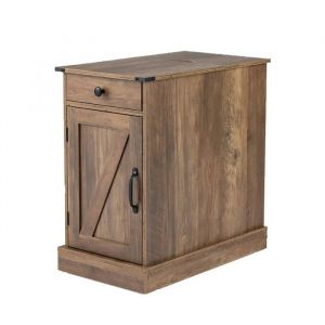 COSTWAY Table d'Appoint avec Station de Recharge 35 x 60 x 62 cm - avec Armoire Tiroir &Eacute;tag&egrave;re R&eacute;glable Brun - Neuf