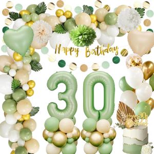 AYUHR-Décoration Anniversaire 60 Ans - Ballon et Bannière Joyeux Anniversaire en Vert Or pour Femme et Homme - Neuf