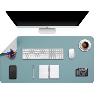 DDA-Sous-Main Bureau, Tapis de Bureau, Tapis de Clavier et Souris, Tapis de Portable, Pad Écriture, Mouse Pad XXL, pour Bureau/Maison/Gaming, Double Face en Cuir PU 90 x 43cm (Vert Grisâtre/Gris) - Neuf