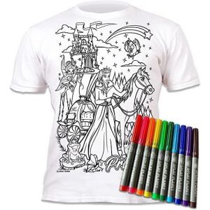 T-Shirt À Colorier Princes Avec 10 Feutres Lavables-T-Shirt À Colorier Pour Enfants,Cadeau D'anniversaire (9-11 Ans) - Neuf