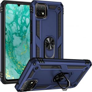 Kal-Coque Pour Huawei Nova Y60/Enjoy 20, + Verre Trempé, Étui De Protection Soft Tpu + Pc, Heavy Duty, Slim Dual Layer Protective Housse Etui Coque Avec Support De Bague En Métal, Bleu - Neuf