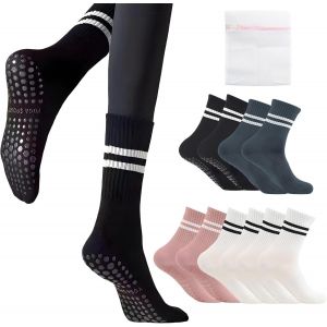 5 Paires Chaussettes Antid&eacute;rapantes Femme Chaussette Yoga Chaussettes Pilates Femme Chaussettes Yoga Femme Pour Yoga Pilates Trampoline Fitness Sport, Eu 36-42 - Neuf