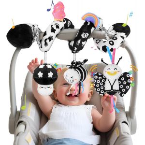 NouvelHorizonstore-Jouets en spirale pour si&egrave;ge de voiture pour b&eacute;b&eacute;s, 0 &agrave; 6 mois, poussette, landau, jouets &agrave; suspendre, jouet sensoriel noir et blanc, jouet sensoriel en peluche douce pour nouveau- - Neuf