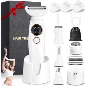 Rasoir Electrique Femme,5 En 1 Tondeuse Femme Intime,Rasoir Femme Electrique Avec Station De Usb Rechargeable,Tondeuse Maillot Femme,Pour Le Corps,Les Aisselles,Le Bikini,Les Sourcils Et Le Nez-Blanc - Neuf