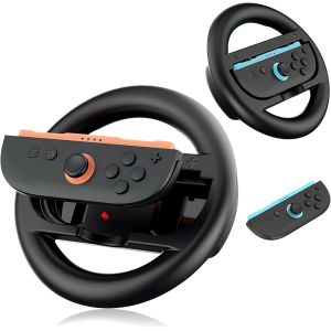 Kal-Volant Pour Manette Switch 2 Joycon, Pack De 2 Roues De Conduite Noires Ergonomiques Avec Boutons L/R ¿ Accessoire Compatible Jeux De Course - Neuf
