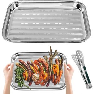 KAL-Pcs Grilles De Barbecue Acier Inoxydable Avec 1 Pince Cuisine Inox, Paniers A Grillades Bbq Grille Panier Poêles À Griller Panier À Légumes Panier À Griller Avec Trous Pour Barbecue À Gaz - Neuf