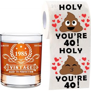 Lot De 2 Cadeaux D'anniversaire 40e Anniversaire Pour Hommes-Verre À Whisky 1985 Et Papier Toilette-Vieilli À La Perfection-Cadeaux Pour Petit Ami,Frère,Papa,Famille - Neuf