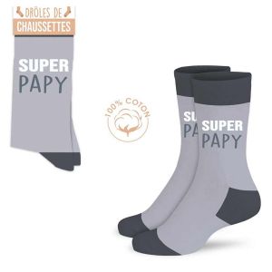 Promotion ! Chaussettes Coton Tendresse 'super Papy' Gris - Taille Unique - Neuf