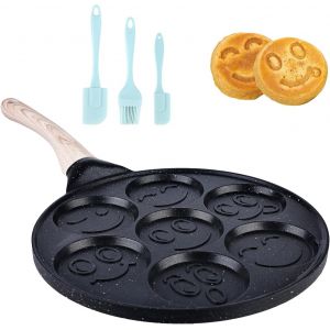 Kalanka-Poêle À Crêpes Anti-Adhésive De 26 Cm : Sept Trous, Poêle À Crêpes Avec Visages Smiley, Poêle À Crêpes Pour Gaz, Poêle À ?Ufs Au Plat Pour Omelettes, Hamburgers, Utiliser Uniquement Un Feu Ou - Neuf