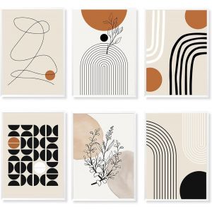 Lot De 6 Décorations Murales Géométriques Abstraites Sur Toile Bohème Art ,En Forme De Feuille,Affiches D'Exposition,Peintures Modernes Pour Salon,Chambre À - Neuf
