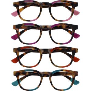 Lunettes De Lecture Pack De 4 Avec Monture Arrondi Flatteur Charnières À Ressort Anti-Rayures Rose Violet Rouge Turquoise Hommes Femmes Ressort Rrrr62-45zq +2.50 - Neuf