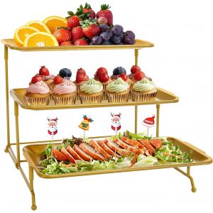 Checarzhn--No1-Plateau De Service Avec 3 Métal Plats, Plateau Repas 32×16cm, Grand Plateau Rectangulaire, Presentoir Aperitif Buffet, Présentoir À Gâteau, Pour Desserts, Pâtisseries, Biscuits Et Frui - Neuf