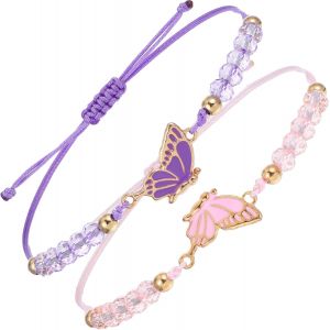 Kalanka-Lot De 2 Bracelets Assortis D'amiti&eacute; Papillon R&eacute;glables Pour Meilleurs Amis, Faits &Agrave; La Main, Bijoux Pour Couples, Cadeaux Pour Femmes, Couples, Amis - Neuf