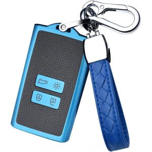 Étui de protection pour clé de voiture Smart-Pour Renault Koleos Kadjar Captur Zoe Scenic Laguna Megane-Cuir TPU-Texture-Bleu - Neuf