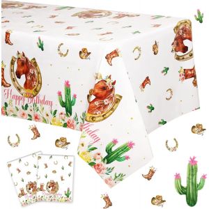 2 Paquets De Nappes Sur Le Thème Du Cheval, Nappes De Table Pour Cheval De Course Cowgirl, Nappes De Table Roses, Décorations D'anniversaire Pour Filles - Neuf