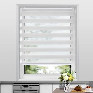 Store Enrouleur Jour Nuit Sans Cha&icirc;ne Sans Per&ccedil;age, Tirez-Arr&ecirc;tez Sans Rebond, Rideau Fiable Et Pratique, Facile &Agrave; Installer Avec Clips Pour Fen&ecirc;tre Ou Porte, 85l X 120l Cm, Blanc - Neuf